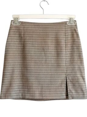 In Charge Academia Plaid Mini Skirt Y2K XS Tan Neutral Prep Alt Soft Grunge